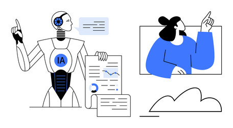 robot and person collaborating analyzing data vector image