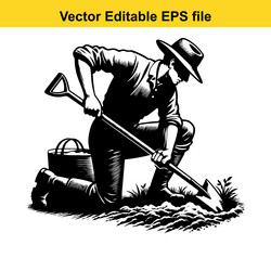 Vintage Farmer Digging Field Royalty Free Vector Image