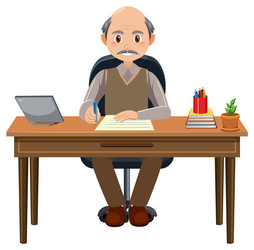 old man sitting at desk vector