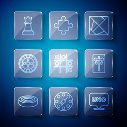 set line checker game chips twister uno card vector image