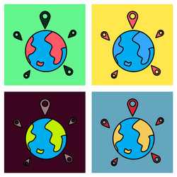 set of globe earth with color pointer marks vector image