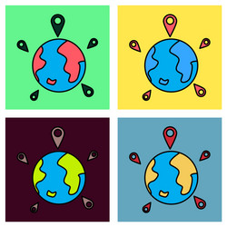 set of globe earth with color pointer marks vector