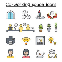 co-working space and startup set color line style vector image