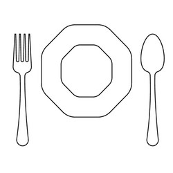 Drawing of thin line fork octagonal plate vector