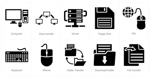a set of 10 mix icons as computer data transfer vector image