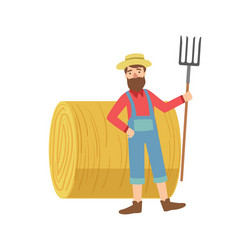 Cartoon farmer with hay cart Royalty Free Vector Image