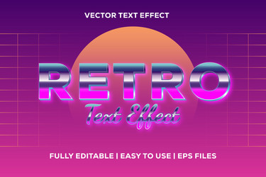 Retro text effect with metallic 80s style vector