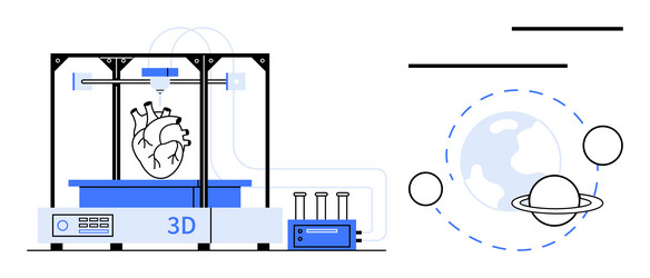 3d printer creating human heart with space themes vector image