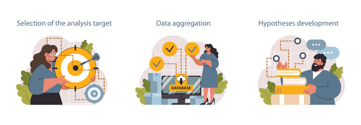 predictive analytics set process of using data vector image