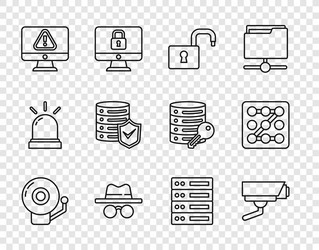 set line ringing alarm bell security camera open vector image