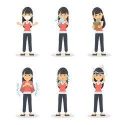 Woman with symptoms set vector