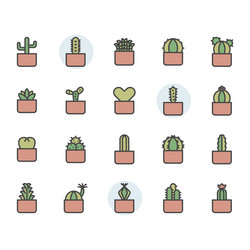 cactus icon and symbol set in color outline design vector image