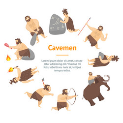 Cartoon characters caveman cute people banner card vector