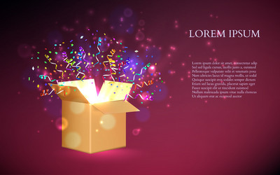 Open box with fireworks from confetti vector