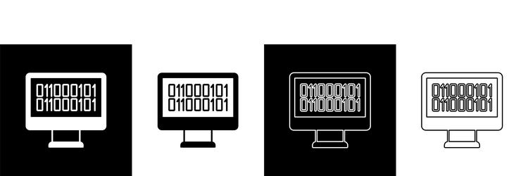 set binary code icon isolated on black and white vector image