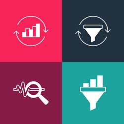 set pop art sales funnel with chart search data vector image