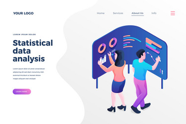 statistical data analysis isometric landing page vector