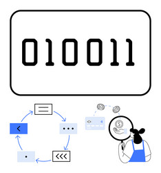 binary code and process flow diagram highlighting vector image