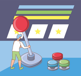 man using video game control set buttons vector image