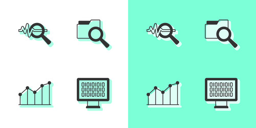 set binary code search data analysis pie chart vector image