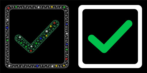 bright mesh carcass checkbox icon with flare spots vector image