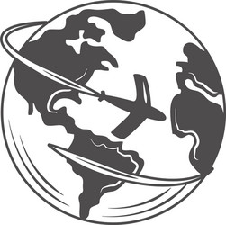 globe map plane flying around world icon vector