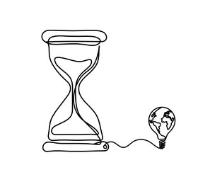 abstract clock with globe light bulb as line vector image