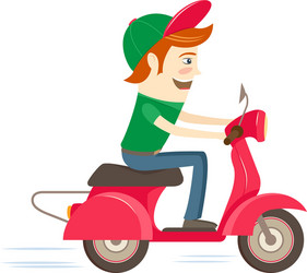 funny hipster character riding red scooter Vector Image