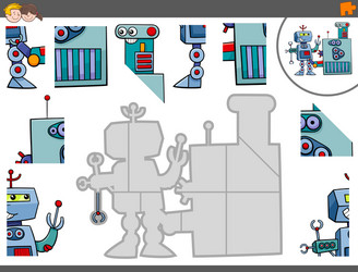 Jigsaw puzzle game with robot characters vector