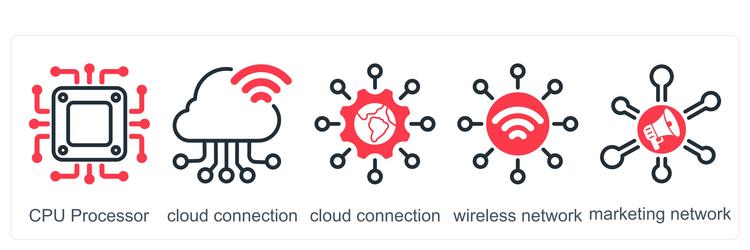 a set of 5 business icons as cpu processor cloud vector image