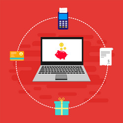 Online payment on computer flat cartoon big pay vector