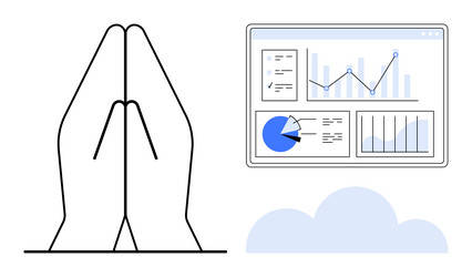 hands in prayer gesture with data analytics vector image