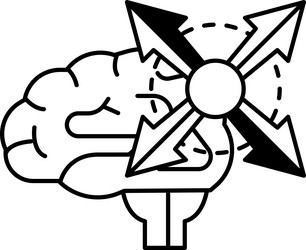 a brain with four arrows pointing in different vector image