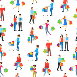 Cartoon characters different shopping people vector