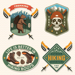 set of hiking outdoor adventure emblems patch Vector Image