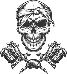 Tattoo Skull with Crossed Machines Vector Image