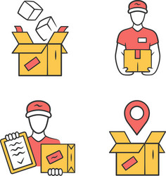 Delivery yellow color icons set parcel packing vector