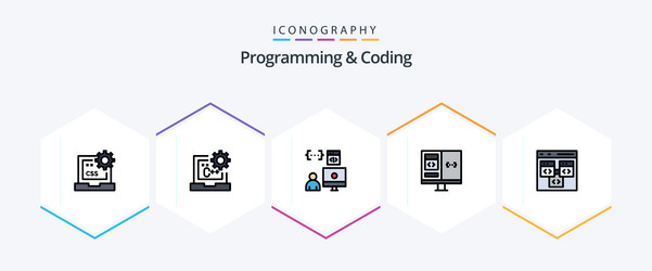 programming and coding 25 filledline icon pack vector image