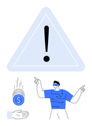 man pointing at warning sign with falling coins vector image