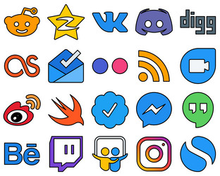 20 premium line filled social media icons vector