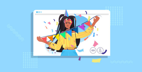 african american woman celebrating online party vector