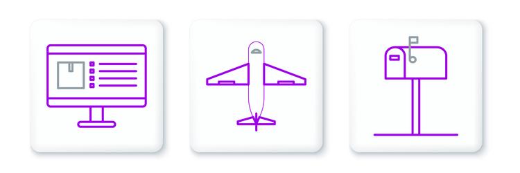 set line open mail box computer monitor with app vector image