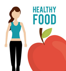 woman and fresh fruit apple health food vector