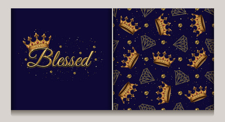 label seamless pattern with crown text vector image