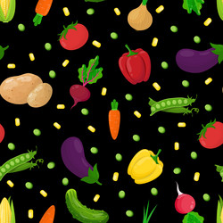 seamless pattern with vegetables on a black vector image