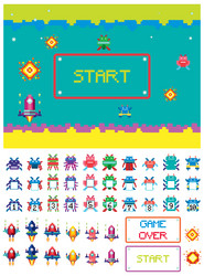 retro 8-bit space game interface vector image