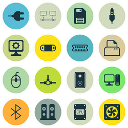 set of 16 computer hardware icons includes vector image