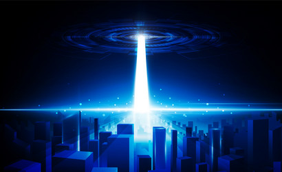 abstract spaceship beam open key door light out vector image