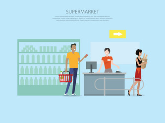 People in supermarket interior design vector