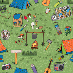 seamless camping background pattern vector